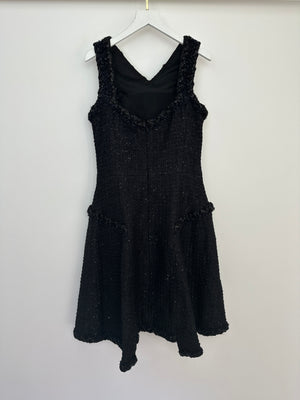 Chanel 15/P Black Sleeveless Glitter Tweed A-Line Midi Dress with Woven Tweed Trim Detail FR 36 (UK 8)