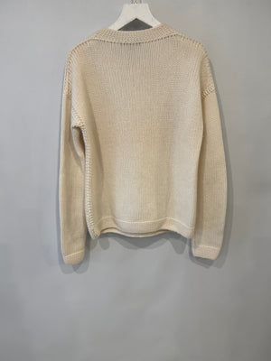 Loro Piana Cream Cashmere Knit Jumper with Knitted Flower and Crystal Details Size IT 42 (UK 10)