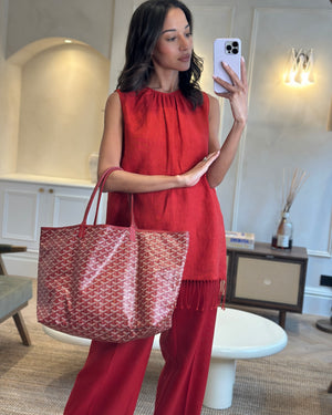 Goyard Saint Louis GM Shoulder Tote Bag in Red Goyardine Canvas and Chevroches Calfskin