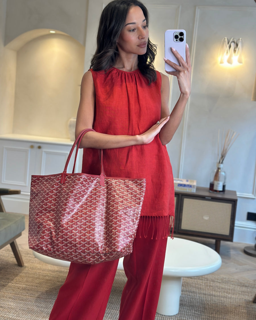 Goyard Saint Louis GM Shoulder Tote Bag in Red Goyardine Canvas and Chevroches Calfskin