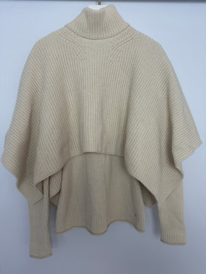 Hermès Cream Knitted Ribbed Jumper with Cape Detail Size FR 34 (UK 6)