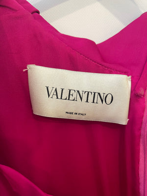 Valentino Hot Pink Silk Sleeveless Maxi Dress with Ruffle Details Size US 10 (UK 14)