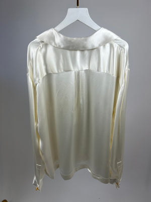 Loewe White Silk Anagram-Detail Pyjama Shirt and Trouser Set Size IT 38 (UK 6) RRP Blouse £1200, RRP Trousers £1100