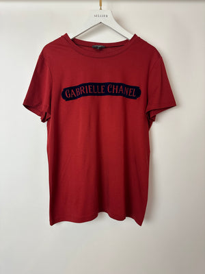 Chanel Red "Gabrielle Chanel" Logo T-Shirt Size FR 40 (UK 12)