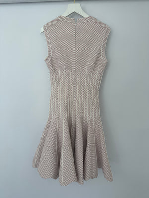 Alaïa Pink & Cream Skater Dress with Polkadot Pattern & Wave Hem Detail Detail Size FR 38 (UK 10)