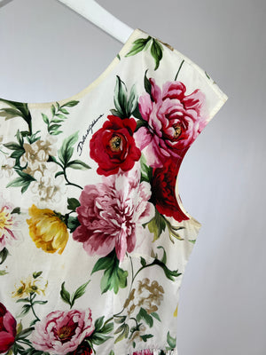 Dolce & Gabbana Pink Rose Print Halter Neck Pleated Midi Dress IT 44 (UK 12)
