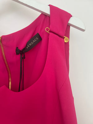 Versace Hot Pink Sleeveless Mini Dress with Gold Safety Pins Detail Size IT 42 (UK 10)