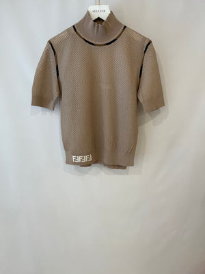 Fendi Beige Short-Sleeve Top with FF Logo Detail Size IT 38 (UK 6)