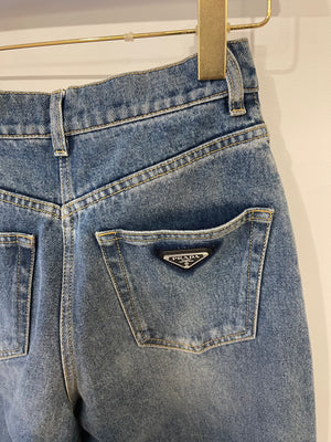 Prada Blue High-Rise Straight Leg Jeans with Black Logo Detail Size 26 (UK 8) RRP £980