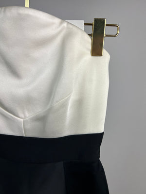 Roland Mouret Cream and Black Satin Peplum Strapless Top with Zip Back Size UK 10