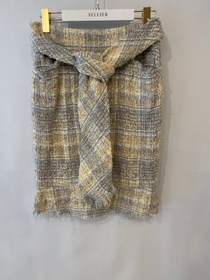 Chanel Yellow & Grey Tweed Midi Skirt with Pockets and Belt Size FR 38 (UK 10)
