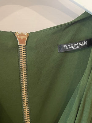 Balmain Green Ruched Long-Sleeve Dress Size FR 38 (UK 10)
