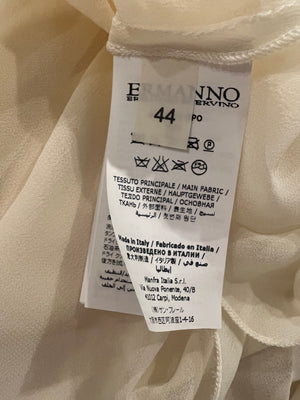 Ermanno Scervino Cream Pleated Maxi Skirt with Lace Details and Navy Logo Waistband Size IT 44 (UK 12)