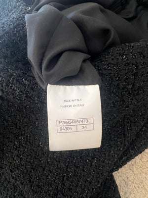 Chanel Black Tweed Shimmery Bermuda Shorts with Silver Flower Crystal Buttons Size FR 34 (UK 6)
