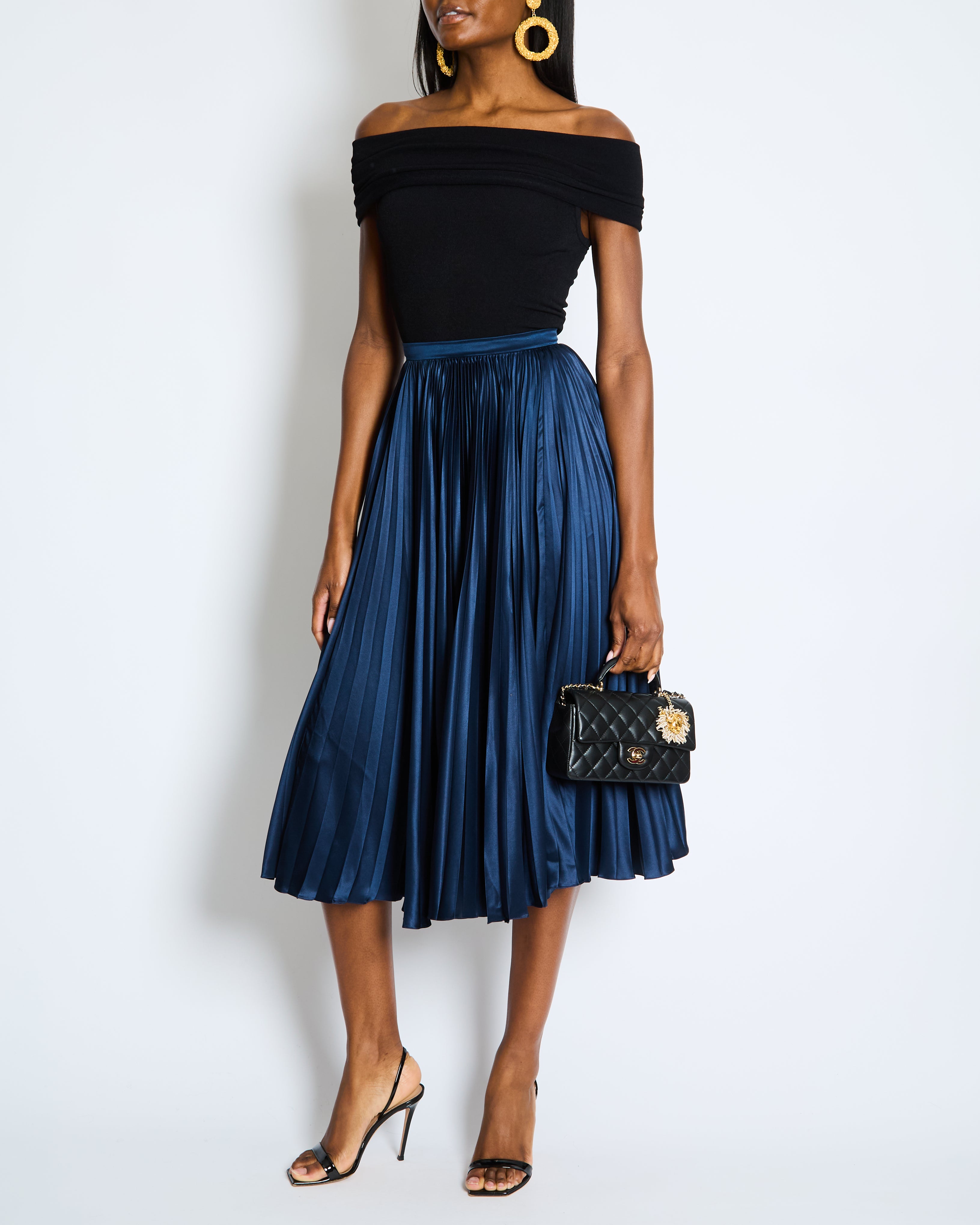 Dior ネイビー ロングスカート Christian Dior Navy Silk Pleated Midi Skirt Size IT FR 34 (UK 6