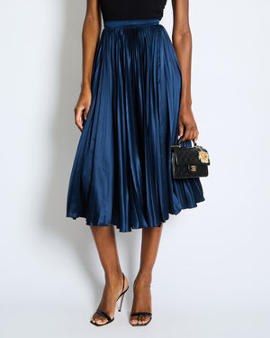 Christian Dior Navy Silk Pleated Midi Skirt Size IT FR 34 (UK 6)
