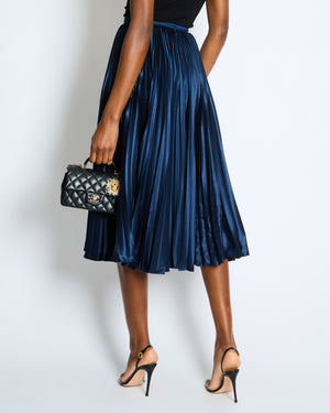 Christian Dior Navy Silk Pleated Midi Skirt Size IT FR 34 (UK 6)