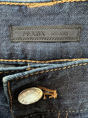 Prada Men's Dark Blue Light Denim Shorts with Logo Detail On The Back Pocket Size 34