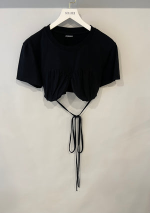 Jacquemus Black Cropped Le T-Shirt Baci with Strings Detail Size M (UK 10)