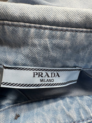 Prada Blue Washed Long-Sleeve Denim Shirt with Logo Detail Size IT 46 (UK 14)