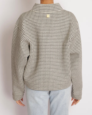 Schiaparelli Black and White Houndstooth Quarter Zip Sweater with Gold and Crystal Embellished Lip Zipper Detail Size M (UK 10)