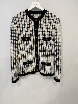Chanel Spring 1997 Black and White Cardigan with Gold and Transparent CC Buttons Detail Size FR 38 (UK 10)