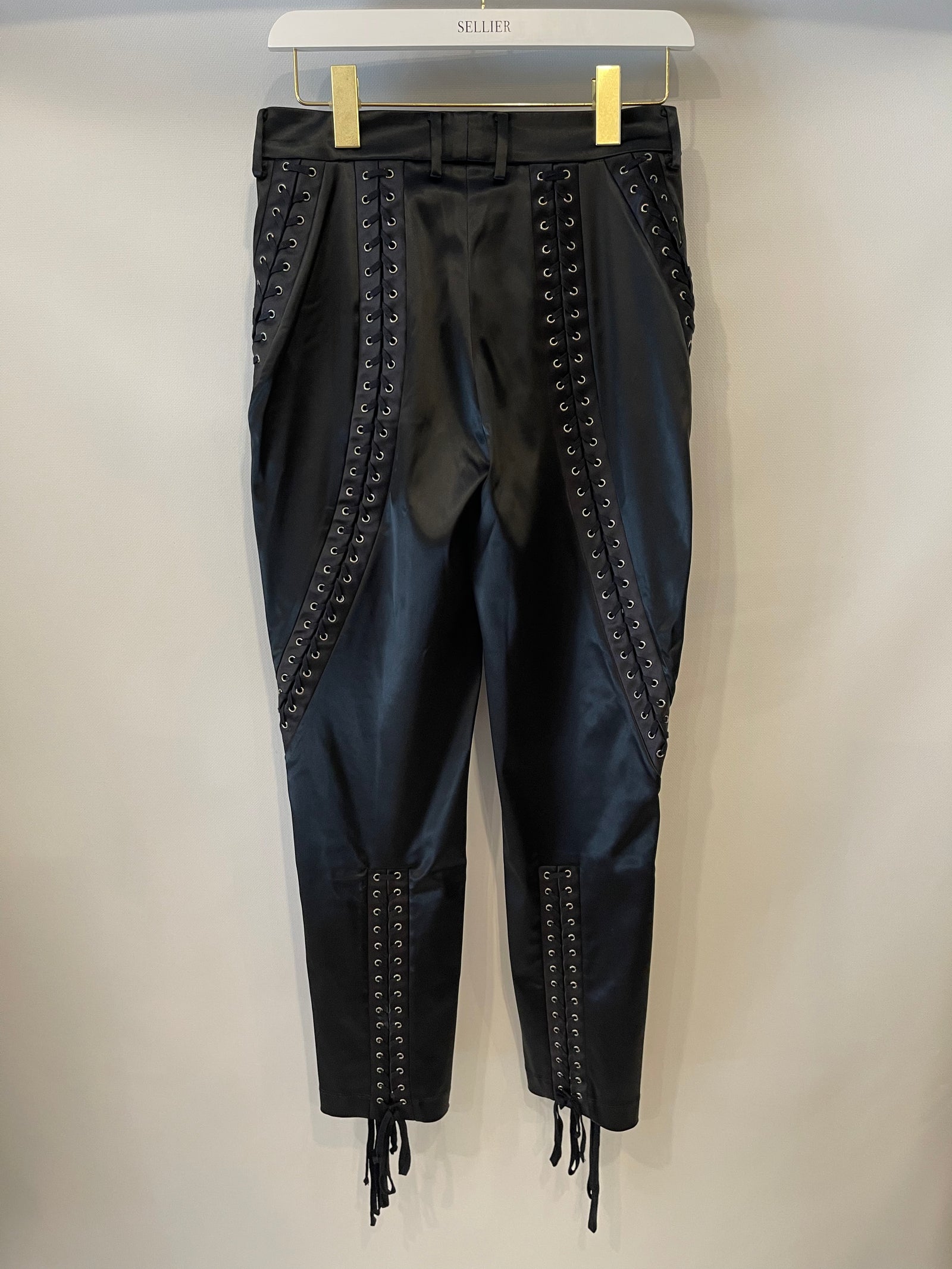 Dolce & Gabbana Black Satin Laced-Up Trousers Size IT 42 (UK 10