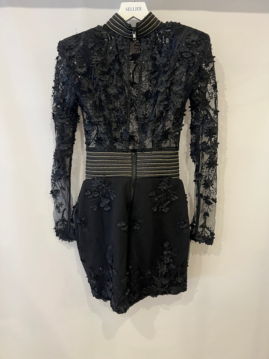 Zhivago Black Lace Sequin Embellished Mini Mulwala Dress Size UK 6 RRP £565