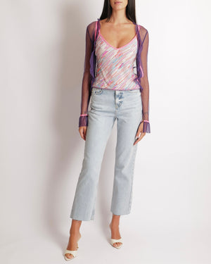 Chanel Vintage 03C Purple Lace Gilet and Multi-Colour Top Set with Pink Trims and See-Through Back Detail Size FR 38 (UK 10)