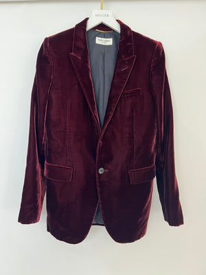 Saint Laurent Burgundy Velvet Blazer and Tailored Trouser Set Size FR 34 (UK 6)