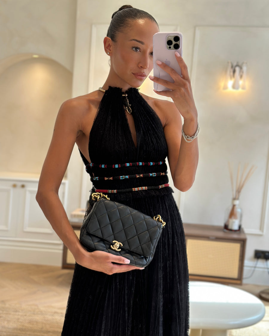 Chanel Black Small Single Flap Cross-Body Bag in Goatskin Leather with Gold & Black Hardware
