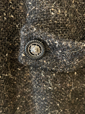 Chanel Black Wool Long Coat with Silver Lion Buttons Detail Size FR 36 (UK 8)