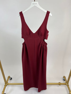 Ellery Burgundy Sleeveless Cut-Out Midi Dress with White Stich Detail IT 40 (UK 8)