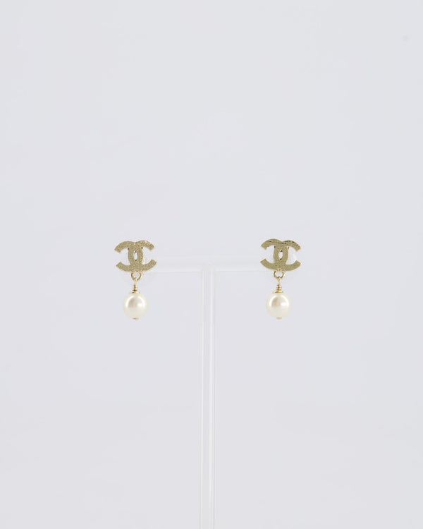 Chanel Gold CC and Pearl Drop Earrings