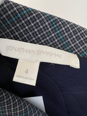 Jonathan Simkhai Navy Check Long-Sleeve Off-Shoulder Belted Blazer Size US 4 (UK 8)