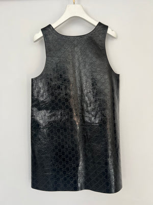 Gucci Black Crinkled GG Embossed Patent Leather Sleeveless Mini Dress Size IT 40 (UK 8)