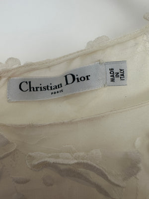 Christian Dior White Long Sleeve Maxi Dress with Floral Appliqué Detail Size FR 36 (UK 8)