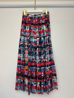 Chanel 16/S Cuba Pink and Blue Cotton Two-Piece Top and Maxi Skirt Set Size FR 36 (UK 8)