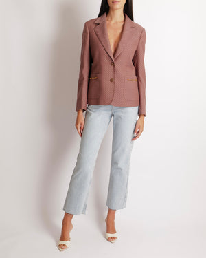 Gucci Pink GG Logo Printed Jacket with Gold Logo Buttons and Chain Details Size IT 44 (UK 12) RRP £2,400