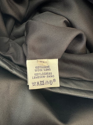 Hermes Black Wool & Lambskin Long Sleeve Dress with Woven Belt Detail Size FR 34 (UK 6)