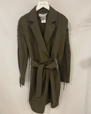 Max Mara Khaki Military Shirt Dress with Belt and Lace Details Size IT 40 (UK 8)