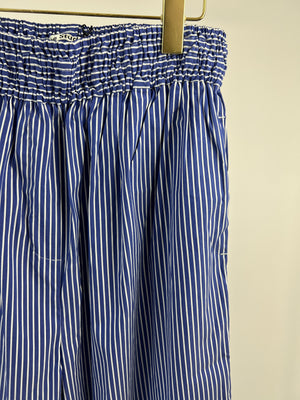 Acne Studios Blue & White Striped Wide Leg Cotton Trousers with Elasticated Waist Detail FR 38 (UK 8)