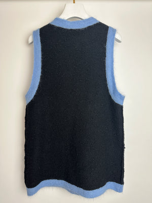 Chanel 24B Navy & Celeste Wool Sleeveless Cardigan with CC Buttons Detail Size FR 34 (UK 6)