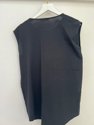 Balmain Black Cotton T-shirt with Gold Logo & Buttons Detail Size FR 38 (UK 10)