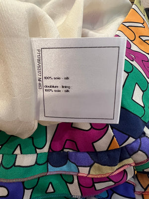 Chanel Multi-Colour Silk Ruffled Mini Skirt with Logo Print Size FR 36 (UK 8)