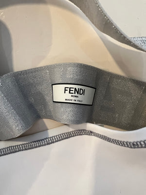 Fendi White Top and Leggings Sports Set with Silver Metallic Logo Details Size UK 8/UK 10