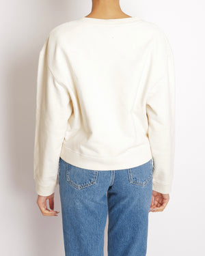 Chanel Beige 31 Rue Cambon Sweater with Black Floral Appliqué Logo Size L (UK 12)