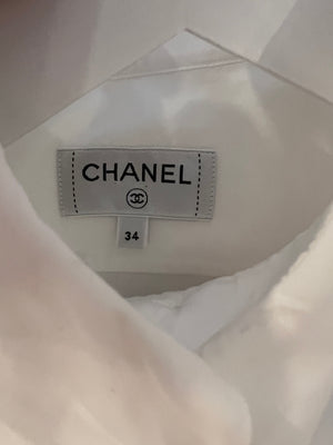 Chanel White Button Down Shirt with Gold and White CC Logo Buttons Size FR 34 (UK 6)