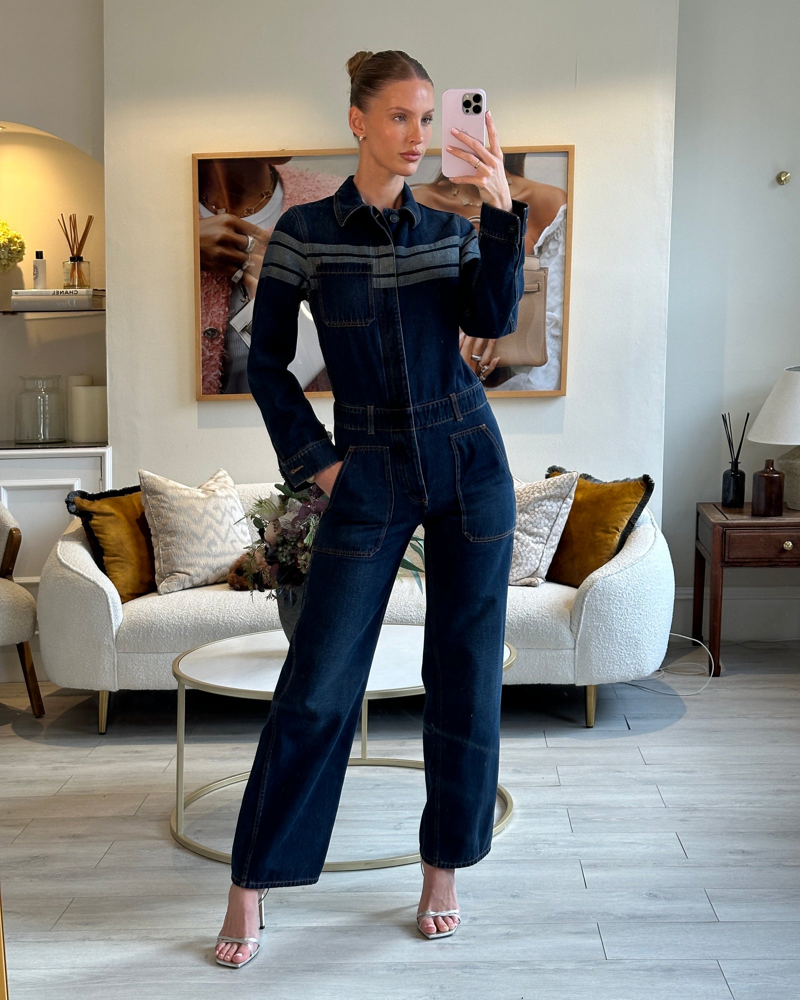 Christian Dior Dark Wash Long Sleeve Denim Jumpsuit with Stripe