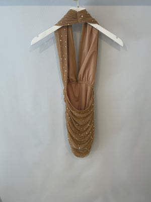 Norma Kamali Beige Top and Skirt Set with Crystal Embellishments Size S (UK 8)
